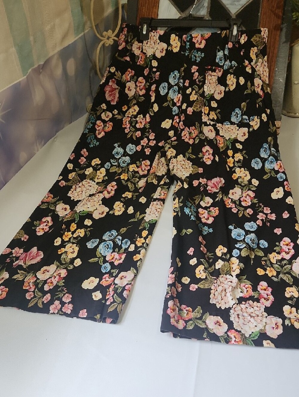 Floral Wide-Leg Women’s Pants - Black Multi - Picture 15 of 15